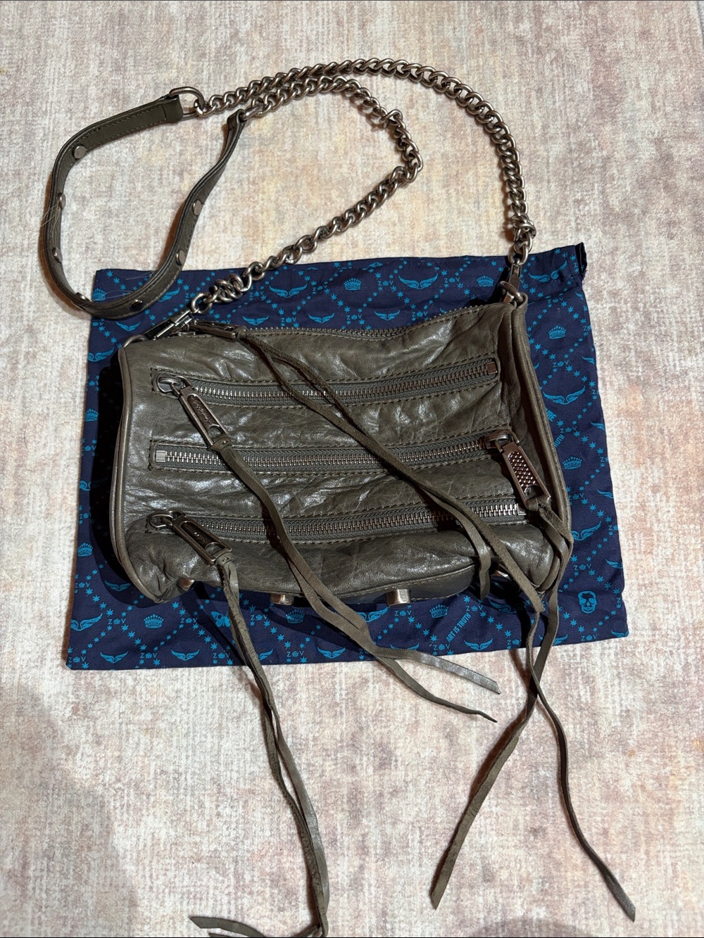Rebecca Minkoff Olive Leather Crossbody with Gunmetal Chain